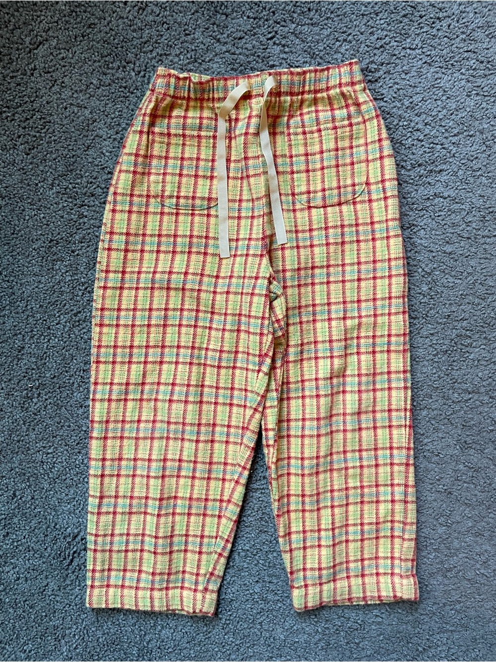 Vintage Carter's Yellow Plaid Drawstring Pants with Red & Green Accents